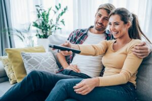 Couple enjoying streaming over Premier Broadband