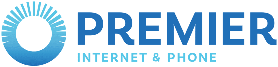 Premier logo with a blue circular design on the left and the words PREMIER INTERNET & PHONE in blue text on the right.