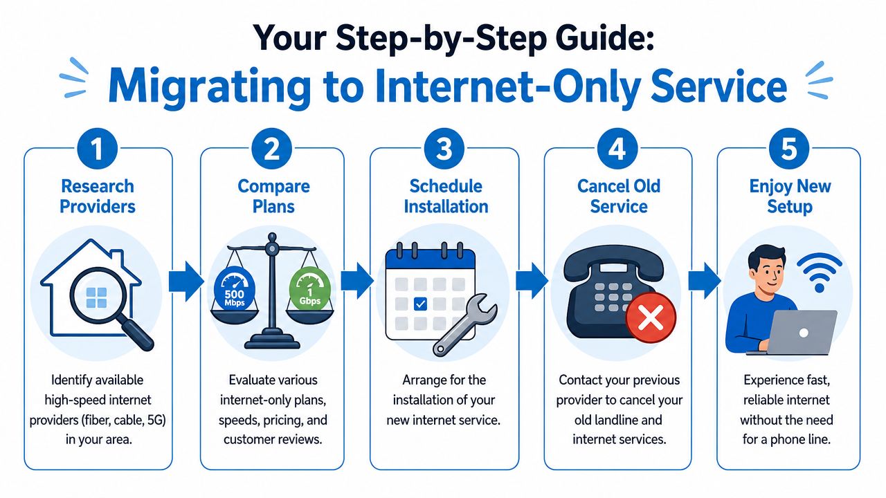 A five-step guide on how to migrate to internet-only service without a phone line.