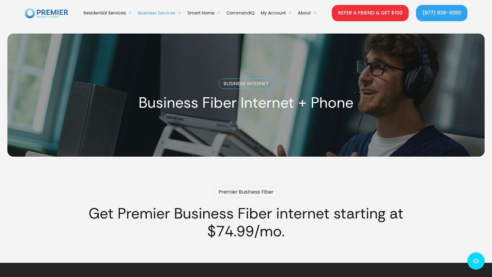 Screenshot from https://premierbroadband.com/business-internet/